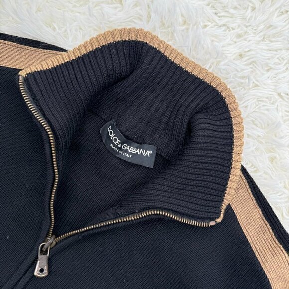 Dolce & Gabbana Black Zip-Up Wool Knit Jacket with DG Crest - Size 46 - Picture 6 of 12